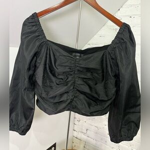 NWOT J.Crew Black Puff Sleeve Crop Top Womens Size 8